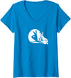 Womens Funny Rabbit Hand Shadow Projection Bunny Hare V-Neck T-Shirt in Sapphire Blue