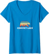 Convict Lake Shirts Womens Convict Lake California Sunset Bear Outdoors Boating Fishing V-Neck T-Shirt - Sapphire Blue