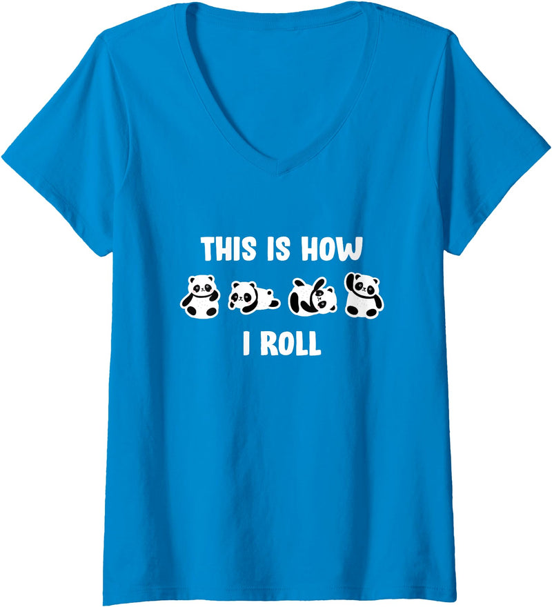 Cute Little Bear Panda This Is How I Roll Design Cute Little Bear Panda This Is How I Roll V-Neck T-Shirt - Sapphire Blue