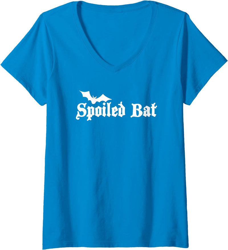 Halloween Spooky T's Womens Spoiled Bat V-Neck T-Shirt - Sapphire Blue