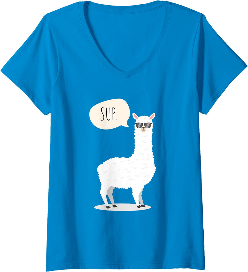 Funny & Cute Llama Gifts by OMG Womens Sup No Drama Llama Alpaca V-Neck T-Shirt - Sapphire Blue