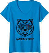 'Mama Bear Grizzly Mom' Bear Head V-Neck