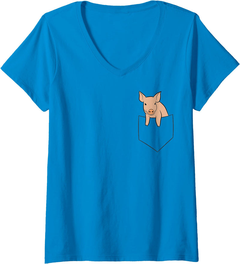 Funny Pig Farmer Gifts Womens Funny Pig In A Pocket Funny Pig Kids Pocket Pig V-Neck T-Shirt - Sapphire Blue