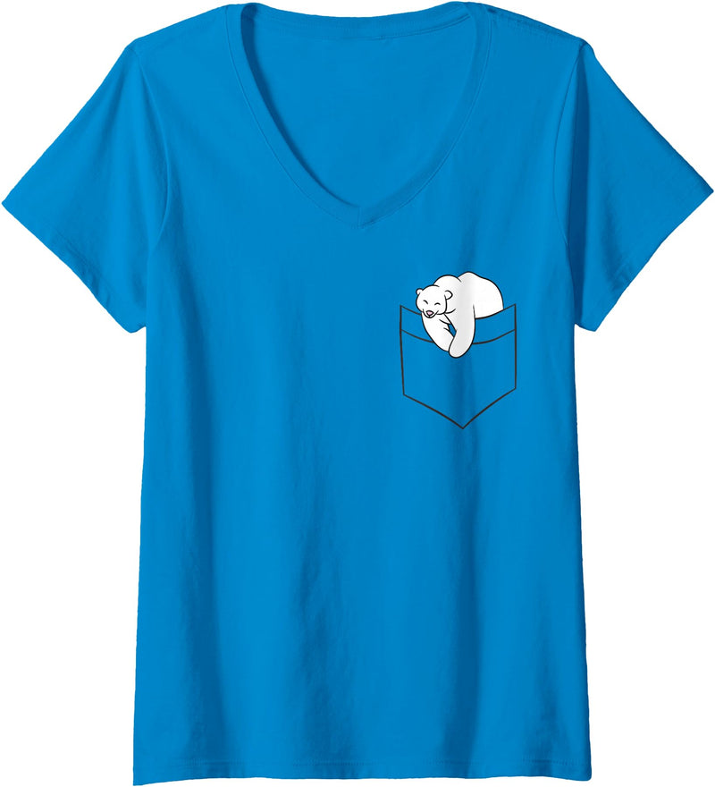Cute Polar Bear Gifts And Tees Womens Polar Bear in Bag Cute Polar Bear Children Baby Polar Bear V-Neck T-Shirt - Sapphire Blue