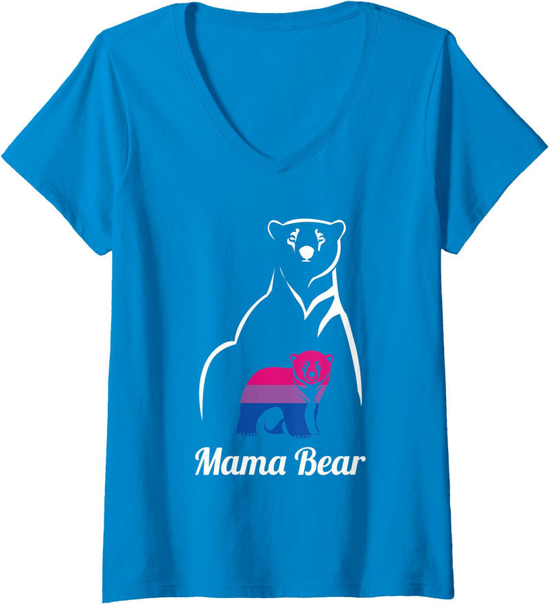 LGBT Bisexual Pride Mama Bear Designs Co. Womens LGBT Bisexual Pride Mama Bear Bi V-Neck T-Shirt - Sapphire Blue