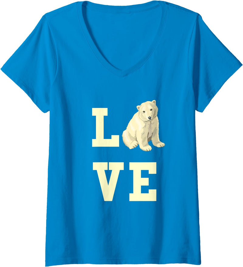 Womens Love with Polar Bear V-Neck T-Shirt - Sapphire Blue