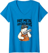 Welder Bear Humor Studio Women's Hot and Cold Beers Humor Dad Joke Polar Bear Welder Welding V-Neck T-Shirt - Sapphire Blue