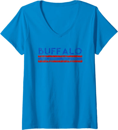 Cow Buffalo New York Retro Vintage Weathered V-Neck T-Shirt