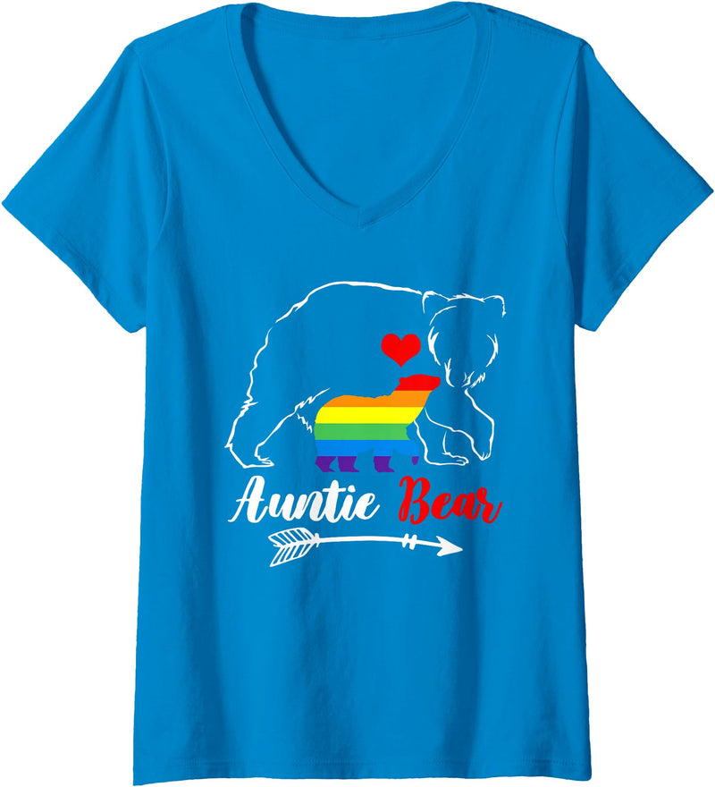 Funny Bear Family Gay LGBT Pride HBL Womens LGBT Auntie Bear Aunt Gay Pride Proud Mom Mother's Day V-Neck T-Shirt - Sapphire Blue