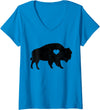 We Love Bison Womens Bison Lover American Buffalo National Park Souvenir Vintage V-Neck T-Shirt - Sapphire Blue