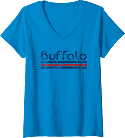 Cow Buffalo New York Retro Vintage Weathered Stripe V-Neck T-Shirt