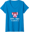 Pigs Cute Gifts 2.2 Womens Getting Piggy With It Gift V-Neck T-Shirt - Sapphire Blue
