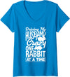 Womens Driving My Husband Crazy One Rabbit at a Time V-Neck T-Shirt in Sapphire Blue