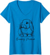 Womens Bunny Mama Holland Lop Mom Cute Lop Rabbit Line V-Neck T-Shirt in Sapphire Blue