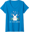Women's Cute Bunny Grandma Rabbit Grandmother V-Neck T-Shirt in Sapphire Blue