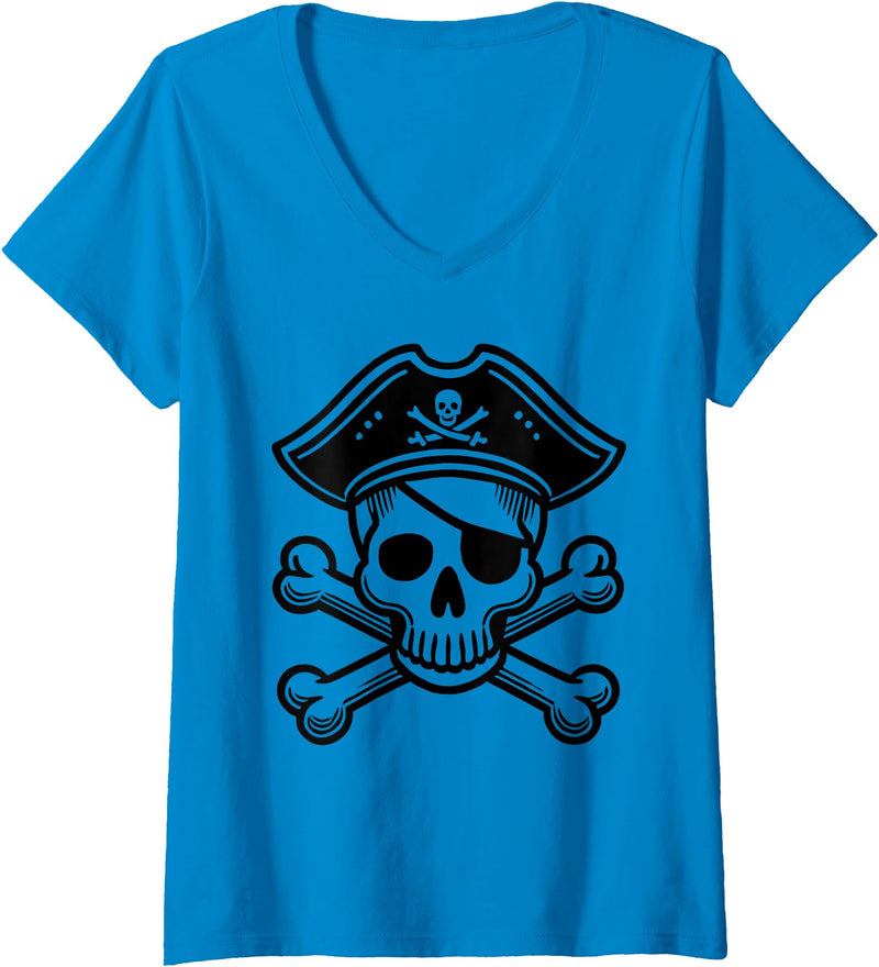 Womens Pirate V-Neck T-Shirt - Sapphire Blue