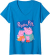 Womens Peppa Pig 20th Anniversary Whole Family Portrait V-Neck T-Shirt - Sapphire Blue
