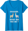 GenX Gear Women's Funny Llamas Carl What did You Do? CAAAARL with Hats Meme V-Neck T-Shirt - Sapphire Blue