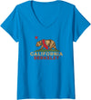 California Bear Vintage Berkeley West Coast Women's Berkeley California Vintage Bear Retro State Pride V-Neck T-Shirt - Sapphire Blue