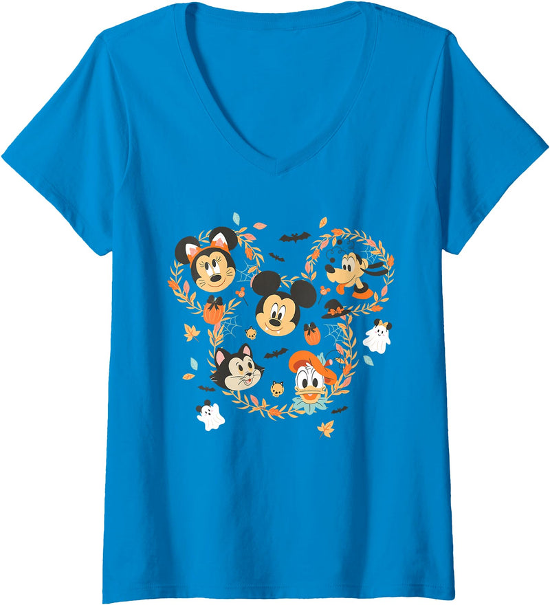 Women's Disney Halloween Mickey & Friends Cute Costumes Fall Icon V-Neck T-Shirt - Sapphire Blue