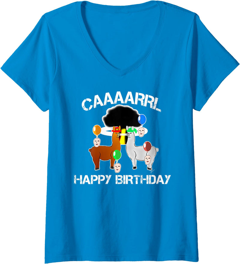 llama shirt collection by Jean Olivier Womens funny llama with hats lama with hat carl funny birthday V-Neck T-Shirt - Sapphire Blue