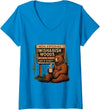 Funny Bear Woods Vintage Art Women's I Wish A Bish Woods Funny Bear Vintage Design V-Neck T-Shirt - Sapphire Blue