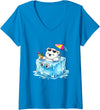 Cool Polar Bear Summer Ice Cube Relax Women's Chill Polar Bear On Ice Cube Summer Vacation V-Neck T-Shirt - Sapphire Blue