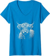 Highlander Cow Lover Theme Designs Womens Vintage Scottish Highland Cow Face Graphic Cattle Art Design V-Neck T-Shirt -