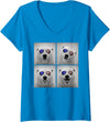 Retro Polar Bear USA July Fourth Photo Booth Women's Polar Bear 4th of July US American Flag Patriotic V-Neck T-Shirt - Sapphire Blue