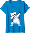 Cool Dabbing Polar Bear Women's Fun Dabbing Polar Bear Cool Stylish Dab Dance Bear V-Neck T-Shirt - Sapphire Blue