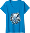 Arctic Polar Bear Winter Snowflakes Women's Christmas Polar Bear Wreath Ice Crystals V-Neck T-Shirt - Sapphire Blue