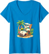 Tropical Polar Bear Summer Beach Vibes Women's Relaxed Polar Bear Hawaiian Shirt Summer Beach V-Neck T-Shirt - Sapphire Blue