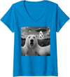 Retro Polar Bear Selfie with UFOs Meme Women's Polar Bear Selfie with UFO Alien Funny V-Neck T-Shirt - Sapphire Blue