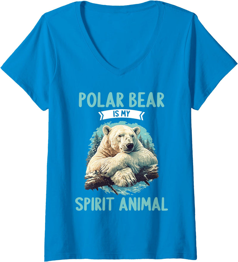 Polar Bears Polar Bear Lovers Shop Womens Polar Bears Polar Bear is my spirit animal V-Neck T-Shirt - Sapphire Blue