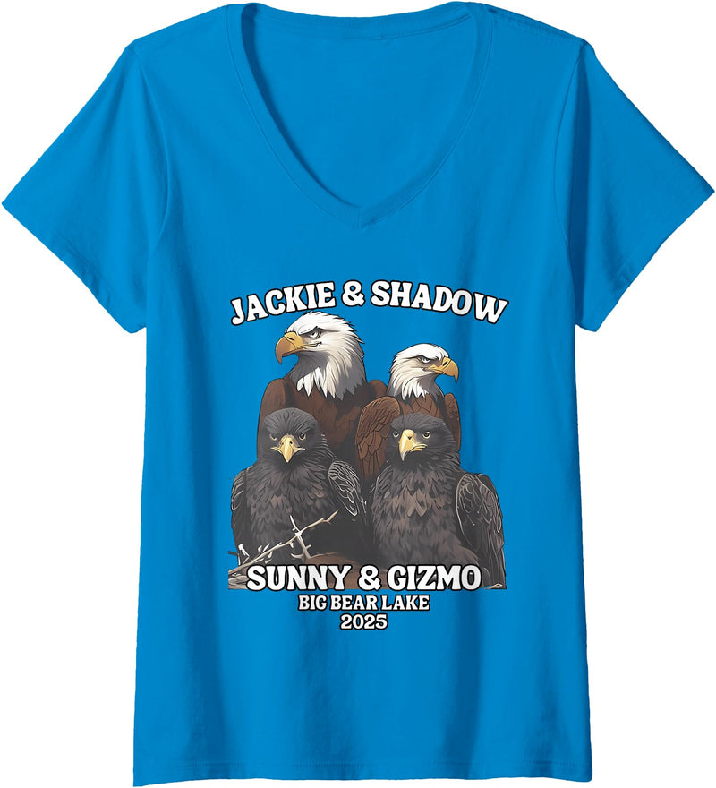 Jackie and Shadow Bald Eagle Family Tee Womens Jackie And Shadow Sunny And Gizmo Big Bear Lake 2025 V-Neck T-Shirt - Sapphire Blue