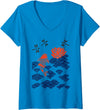 japanese style koi fish dragonfly v-neck t-shirt Womens japanese style koi fish dragonfly wave art print V-Neck T-Shirt - Sapphire Blue