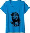 MyAnimal - Your Favourite Animal Wear Women's Stylish and Fashionable Lion Artistic Design V-Neck T-Shirt - Sapphire Blue