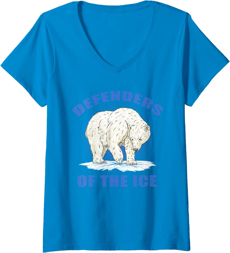 Polar Bear Apparel Women's Defenders of The Ice Polar Bear Lover V-Neck T-Shirt - Sapphire Blue