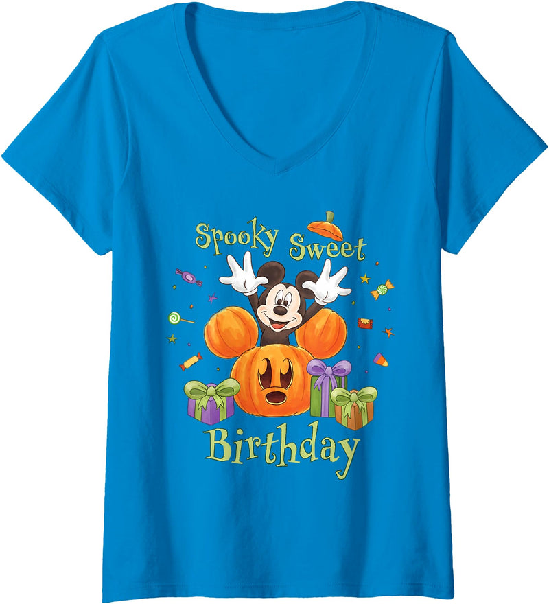 Women's Disney Mickey Mouse Halloween Spooky Sweet Birthday Party V-Neck T-Shirt - Sapphire Blue