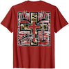 Camo Cross Fishing Faith Christian 2 Sided Hunting Fishing Cross Camo Faith Christian Fisherman Hunter T-Shirt - size chart