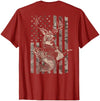 Fishing and Hunting Outdoors Designs Hunting and Fishing American Flag (Design on Front and Back) T-Shirt - size chart