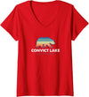 Convict Lake Shirts Womens Convict Lake California Sunset Bear Outdoors Boating Fishing V-Neck T-Shirt - Red
