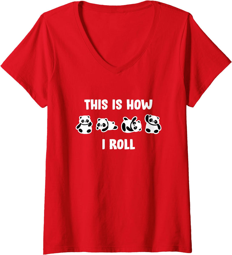 Cute Little Bear Panda This Is How I Roll Design Cute Little Bear Panda This Is How I Roll V-Neck T-Shirt - Red