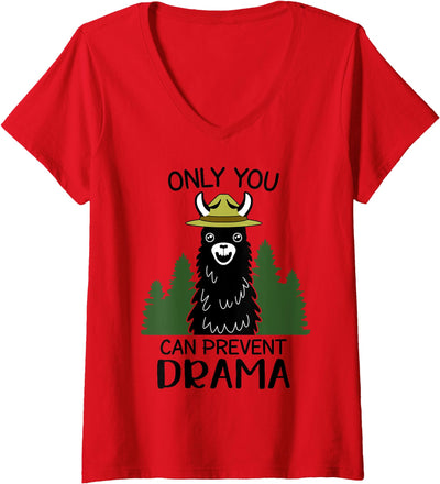 Llama Camping Womens Only You Can Prevent Drama Llama Funny Llama V-Neck T-Shirt