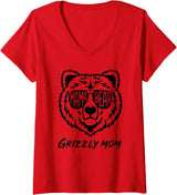 'Mama Bear Grizzly Mom' Bear Head V-Neck