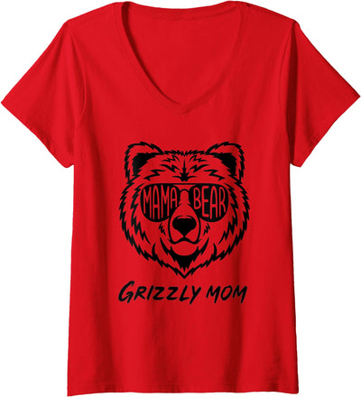Womens Mama Bear Grizzly Mom V-Neck T-Shirt