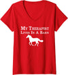 My Therapist Lives In A Barn Horse Women Girl Womens My Therapist Lives In A Barn Horse Lover Women Girl Kid V-Neck T-Shirt - Red