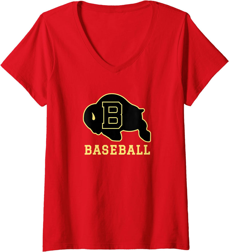 Buffalo High School, Buffalo, WY 82834 Women's Buffalo High School WY Logo Baseball V-Neck T-Shirt - Red