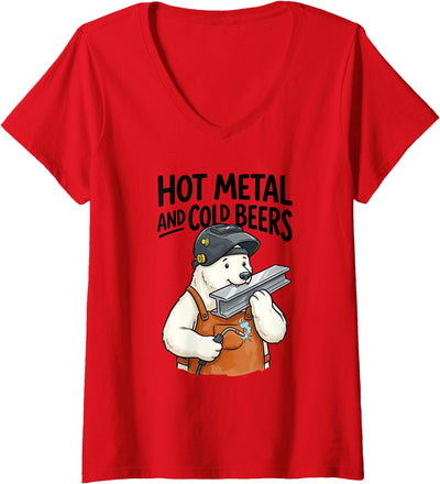 Polar Bear Welder Hot Metal Cold Beers V-Neck
