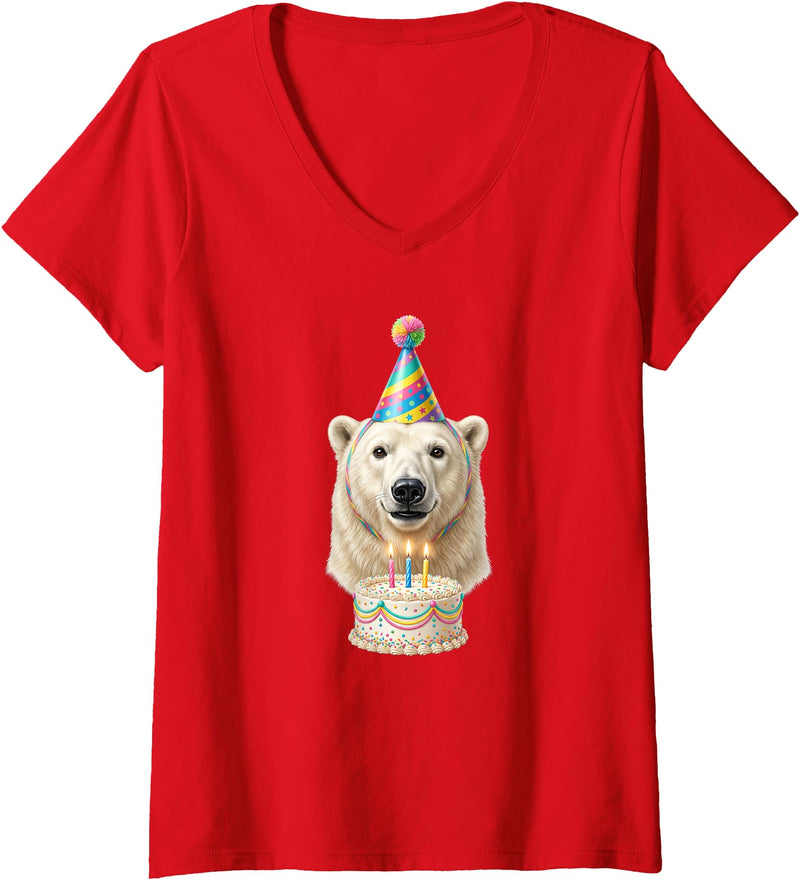 Birthday Party Polar Bear Women's Polar Bear Birthday V-Neck T-Shirt - Red